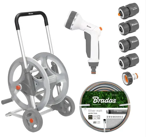 Металевий візок зі шлангом Bradas WHITE LINE 1/2" 30 м та аксесуарами комплект для поливу SILVER PRO SET (WL-AG33330SET1) - фото 1