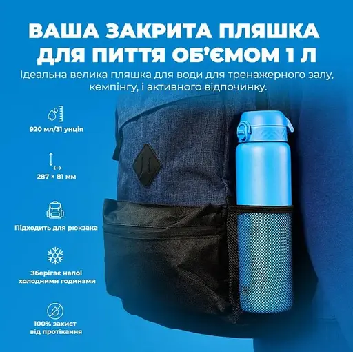 Пляшка для води ION8 металева вакуумна 920 мл Vacuum Insulated Blue (I8TS1000BLU) - фото 5