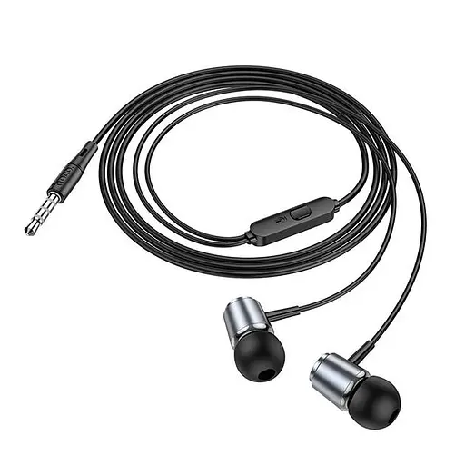 Провідні вакуумні навушники Hoco M108 Spring metal universal earphones with mic, 3.5mm, 1.2m, metal-grey - фото 2