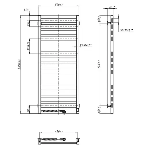 Электрический полотенцесушитель Navin Largo 500x1200 Sensor левостороннее с таймером, белый бархат 12-028153-3680, Белый матовый, Левое, Электронный - фото 6