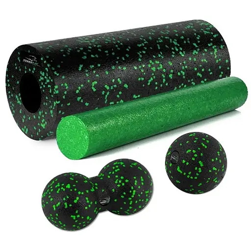 Масажний набір PowerPlay PP_4015 EPP Foam Roller Set 4in1 (2-ва роли + 2-ва м'ячі) Чорно-зелений (PP_4015_Green) - фото 1