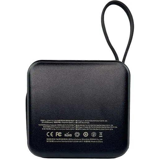 Павербанк Remax RPP-602 / 10000 мАг / до 22.5 Вт / USB-A, USB-C, Lightning / PD + QC / З кабелем / Чорний - фото 2