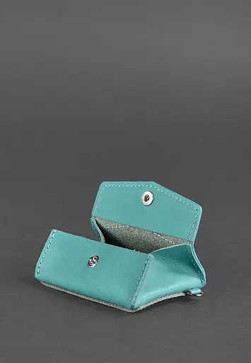Женская кожаная монетница с клапаном 1.0 бирюзовая. - фото 4