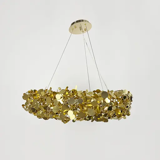 Изысканная кольцевая золотая люстра с металлическими монетками Ø 80 см | Ст. 6013-800 GD | Line F - фото 4