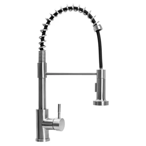 Смеситель кухонный Zegor SAP4-G090 с пружиной и выдвижным изливом Нержавеющая сталь 30412 - фото 1