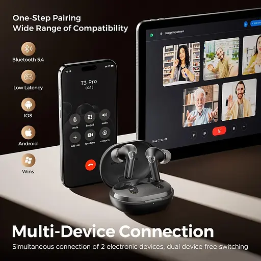 Навушники бездротові SoundPEATS T3 Pro Wireless Earbuds чорні - фото 6