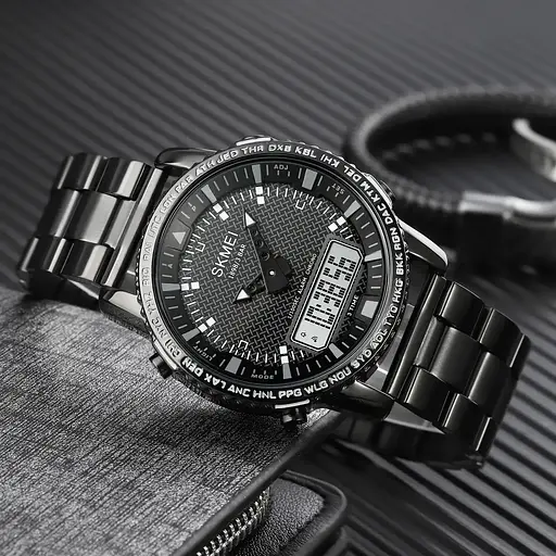 Чоловічий наручний годинник Skmei 1898 (Чорний з білим табло) - фото 6