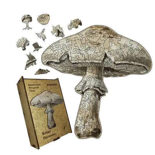 Дерев'яний фігурний пазл Бліда Поганка, А2, Дерев'яна коробка 300+ елементів