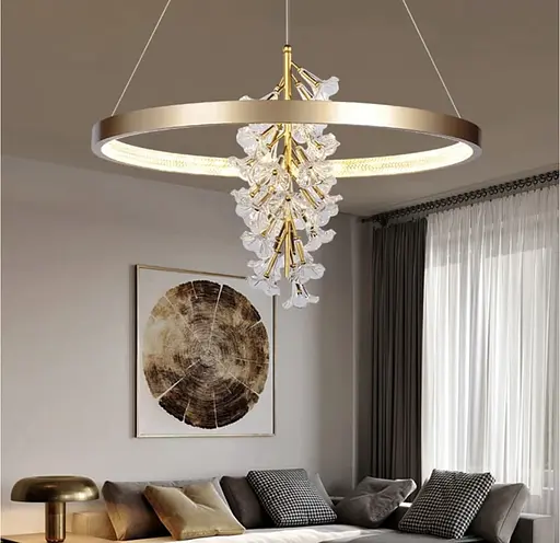 Світлодіодна латунна люстра із ніжними квітами Ø 80 см | Line F | Арт. D9001-800 - фото 2