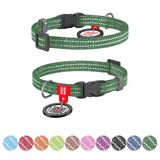 Ошейник для кошек и мелких пород собак Waudog Re-cotton с QR-паспортом восстановлен хлопок светоотражающий пластиковый - фото 2