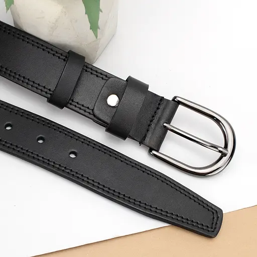 Ремень женский кожаный под джинсы SF-3554 XXL черный прошитый (145 см) - фото 5