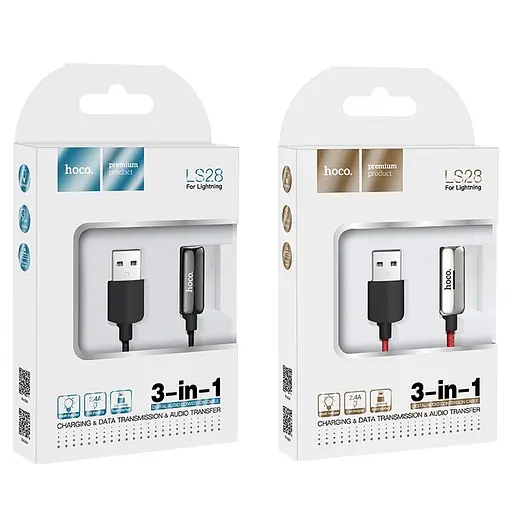 Переходник Hoco LS28 3 in 1 Apple to Lightning аудиокабель - фото 4