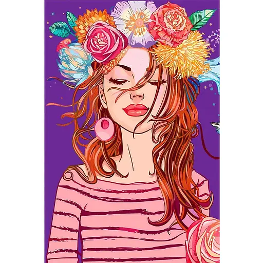 Полотно на ХДФ с контуром Arteo Девушка в венке 20×30 хлопок акрил