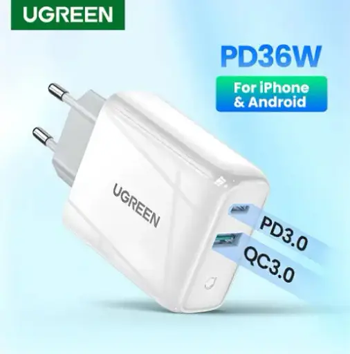Адаптер питания для телефона Ugreen CD170 White USB+USB Type-C Wall Charger 36W 3A - фото 6