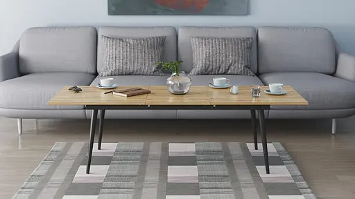 Стіл журнальний трансформер Dandi Small Ferrum-decor 45x120(160)x70 Чорний метал ДСП Дуб Артізан 16 мм (FRD-106800) - фото 6