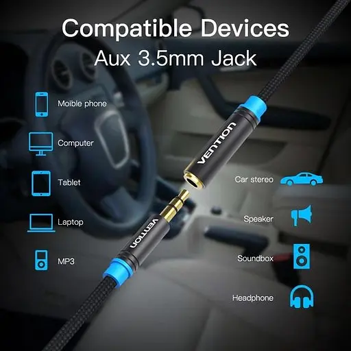 Кабель Vention Audio 3.5 mm M - 3.5 mm F, 5 m, Black (VAB-B06-B500-M) - фото 4