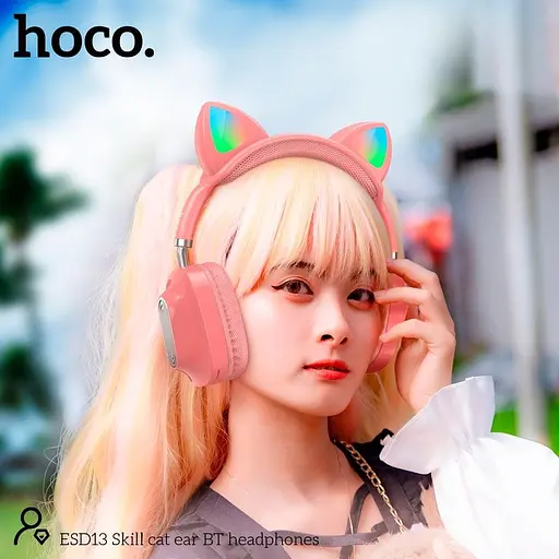 Навушники бездротові Hoco ESD13 Skill cat ear котячі вушка рожеві - фото 4