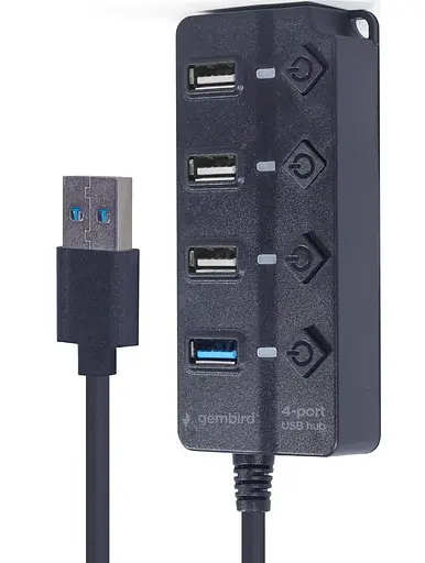 USB-Хаб Gembird 4 порти UHB-U3P1U2P3P-01, пластик, чорний (UHB-U3P1U2P3P-01) - фото 3