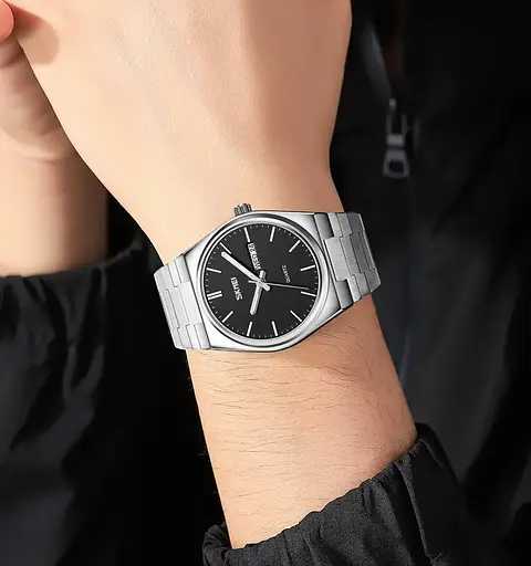 Чоловічий класичний годинник Skmei 9288 (Сріблястий з чорним циферблатом) - фото 4