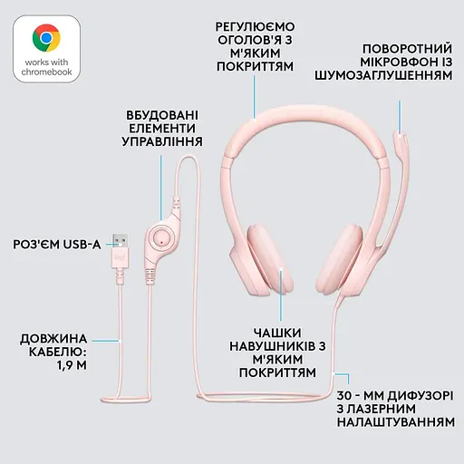 Гарнитура Logitech H390 USB Rose (981-001281) - фото 6