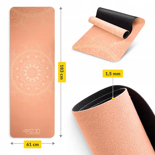 Коврик (мат) спортивный 4FIZJO замша 183 x 61 x 0.15 см для йоги и фитнеса Orange (P-5905973404402) - фото 13