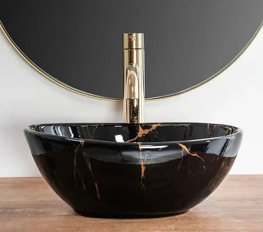 Умивальник Rea Sofia mini black marble shiny накладний REA-U6963, Чорний матовий - фото 5