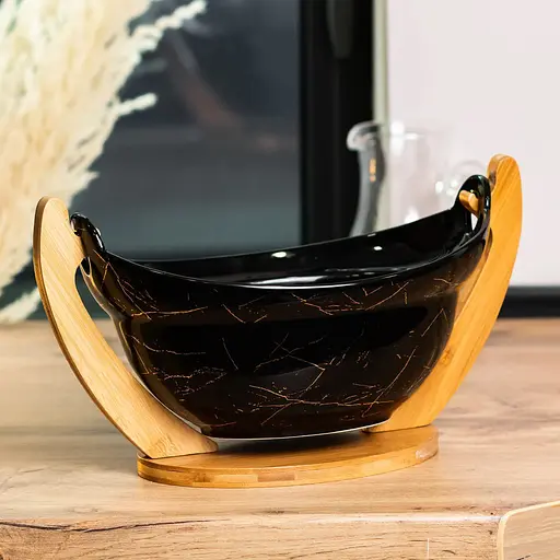 Фруктовниця TS Kitchen керамічна з бамбуковою підставкою 32х18.5х15 см HP1237 - фото 4