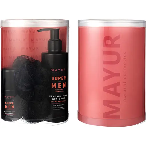 Мужской набор Mayur Super for men натуральный: шампунь, дезодорант, мочалка