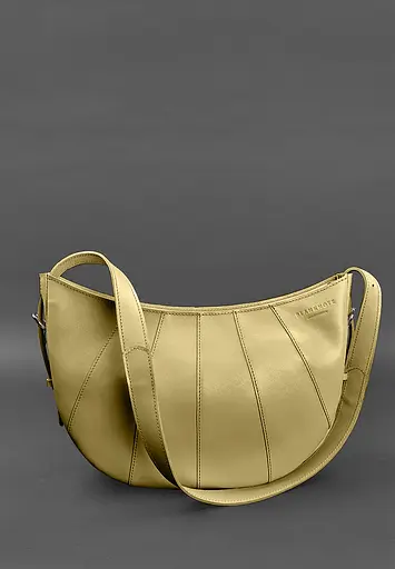 Шкіряна жіноча сумка Круассан оливкова - фото 2