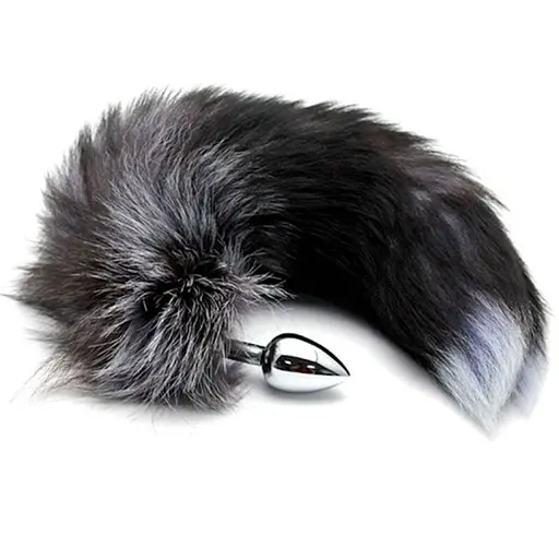 Анальна пробка Alive Anal Pleasure Black White Fox Tail L 9 см (сріблястий)