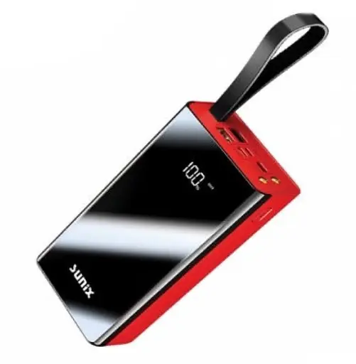 Універсальна зарядна батарея Sunix 30000mAh Power Bank + вбудований кабель + ліхтарик (Чорний з червоним)
