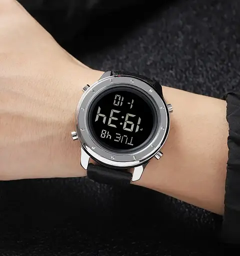 Чоловічий наручний електронний годинник Skmei 1864 (Сріблястий з чорним циферблатом) - фото 8