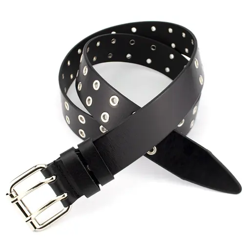 Ремінь унісекс шкіряний з люверсами чорний JK-4035 (125 см) - фото 3