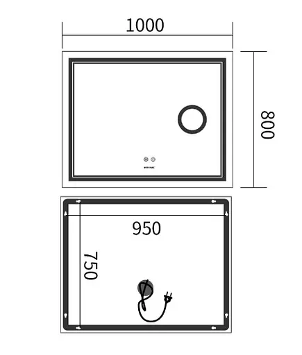 Дзеркало Mixxus Premium QUADRO MR20-100x80 (LED Touch, Anti-fog, лінза) (MP6623) - фото 5