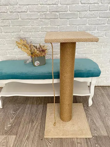 Когтеточка с лежанкой на широком столбике 85*40*40 см Бежевый