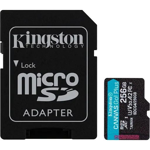 Карта пам'яті Kingston microSD 256GB C10 UHS-I U3 A2 V30 R200/W160MB/s + SD - фото 1