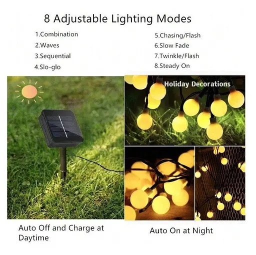 Уличная светодиодная гирлянда Sun Lamp Solar 7 метров 50 LED на солнечной батарее "Молочные шары" - фото 9