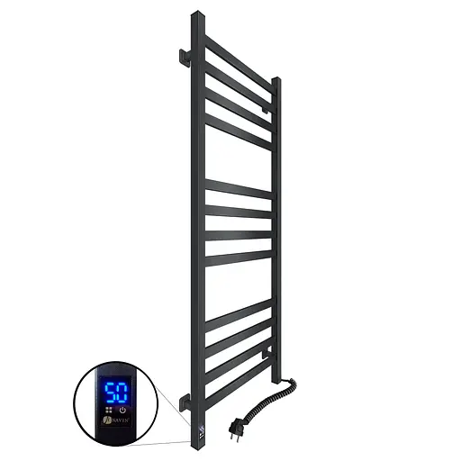 Електрична рушникосушка Navin Авангард 480x1200 Sensor правобічна з таймером, чорна 12-228053-4812, Чорний матовий, Праве, Електронний - фото 1