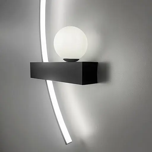 Чорне дугове бра з білим плафоном у лівому корпусі 60 см Line F Арт. WJ113/600 L BK (лівий) - фото 6