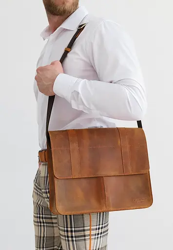 Шкіряна сумка-портфель Classic світло-коричневий Crazy Horse з ефектом Pull Up - фото 6