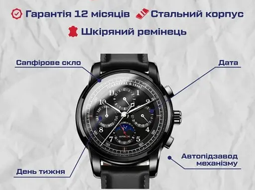 Часы мужские наручные Carnival Sky Moon (Черные) - фото 8