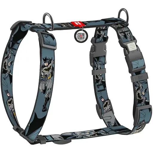 Шлейка для собак Waudog Nylon анатомическая H-образная с QR-паспортом, рисунок "Тень Бэтмена", пластиковый фастекс, L