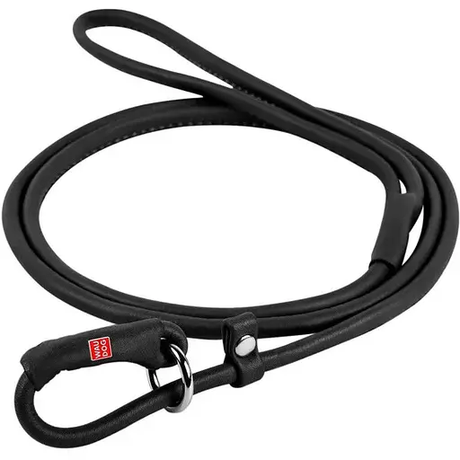 Поводок-удавка для собак Waudog Soft кожаный, круглый, черный