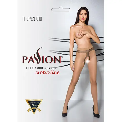 Телесные колготки с открытым доступом контрастная линия Tiopen 010 beige (20 den) - Passion 1/2 - фото 5