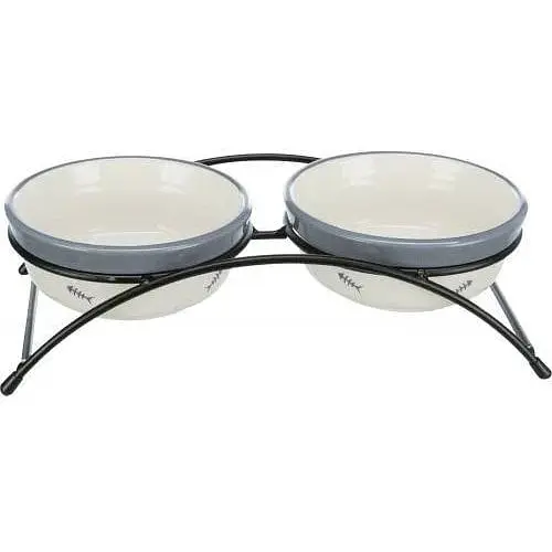 Миска Trixie Eat on Feet для котів подвійна на металевій підставці керамічна 12 см 2х300 мл