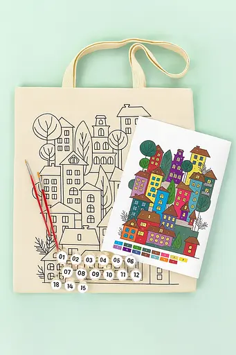 Набір екосумка-розмальовка „Яскраве місто“ А3 бавовна 220 г/м2 38х42см ROSA Talent [CD] - фото 2