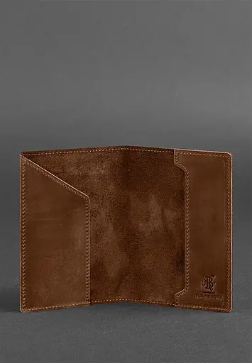 Кожаная обложка для паспорта с американским гербом светло-коричневая. - фото 4