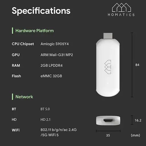 Смарт ТВ приставка Smart TV Box Homatics 4K Stick 2/32GB - фото 5