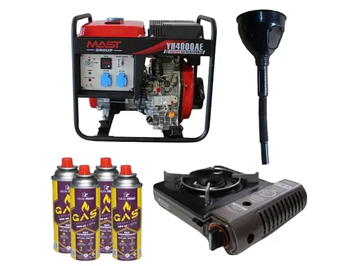 Дизельний генератор MAST GROUP + газова плитка Orcamp CK-505 + 4 газових картриджа 400 мл та лійка (KYH4000AE) - фото 1