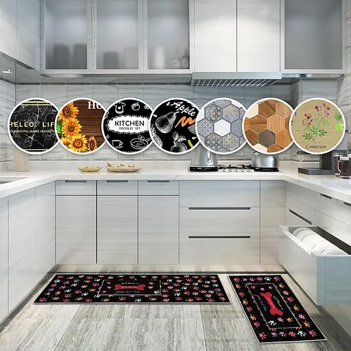 Набір килимків для кухні та ванної 120×40 см і 60×40 см водонепроникні, протиковзні, м'які, декоративні, Kitchen Master Сірий 87948 - фото 8